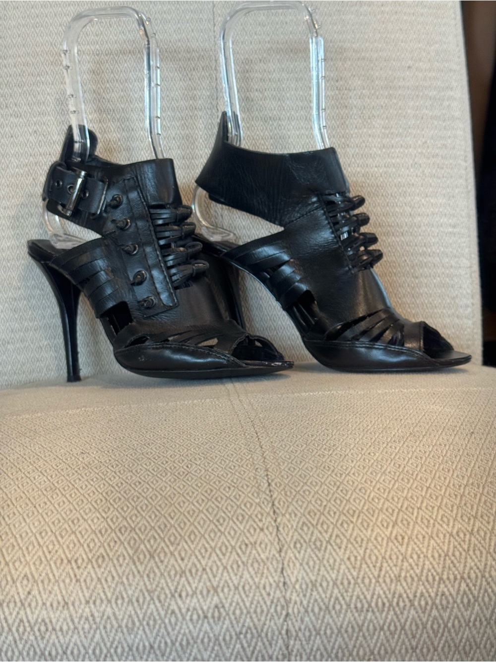 Steven By Steve Madden Black Lace-Up Open-Toe Stiletto Sandals